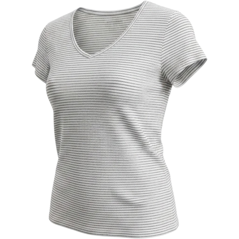 Eileen Fisher Womens S Cream White Striped 100% Linen Short Sleeve Scoop Neck